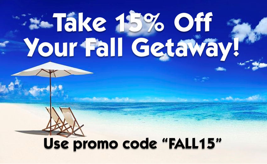 Save 15% on your Fall Beach Vacation for August - September - October