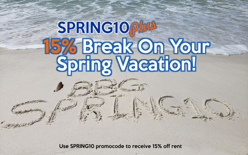 Promocode SPRING10 Plus -- 15% off Rentals